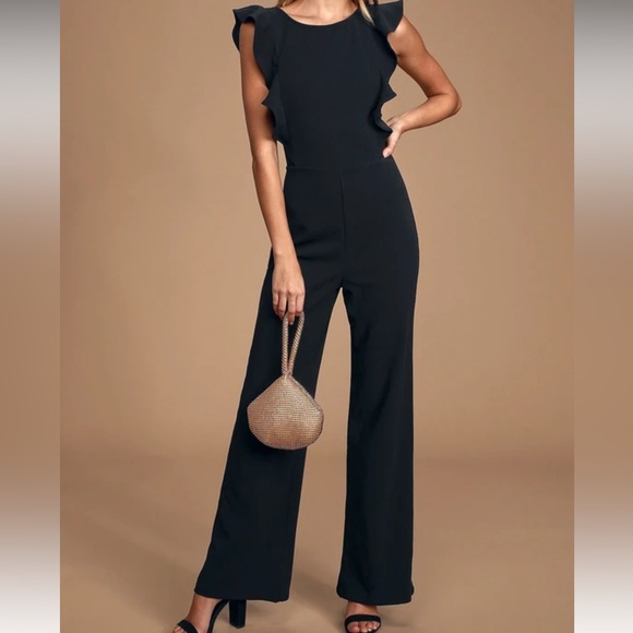 Lulus Feel Your Love Black Ruffled Wide-Leg Jumpsuit - Picture 1 of 3